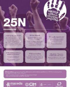 Dentro da programación de “Maceda contra as violencias machistas” polo 25 de novembro organizado polo concello de Maceda e o CIM de Maceda Manifestación a ritmo de batucada a cargo dos centros de ensino e acto instucional na Praza das Toldas 